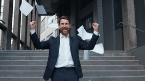 Successful happy Caucasian mature business man throwing papers walking in city celebrate work job success growth middle-aged businessman executive entrepreneur male throw documents leaving office - Powered by Shutterstock - Get 15% off with code: PIKWIZARD15