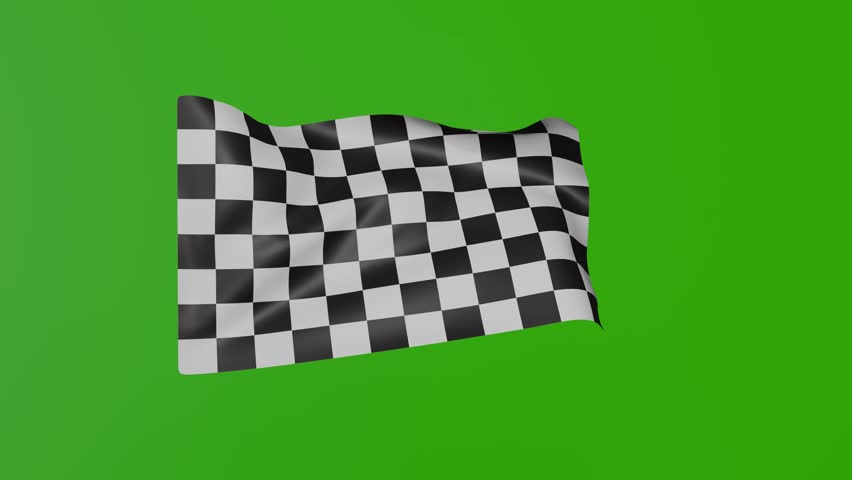 Waving checkered flag on green screen. Finish flag for racing events waving in wind.