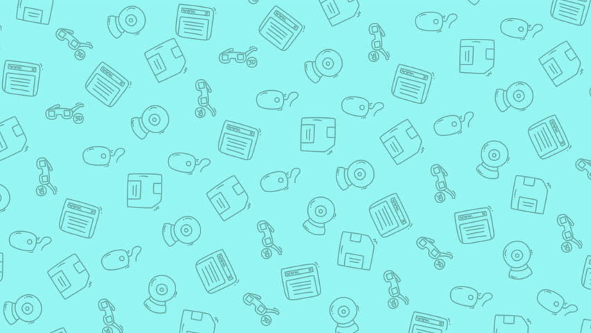Old computer technology icons on light blue bg. Suitable for tech blogs articles, presentations, website designs, and educational materials.