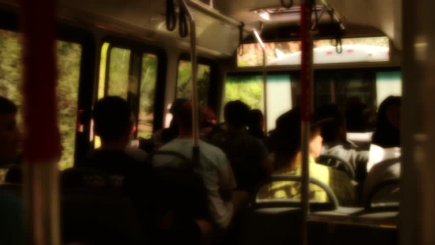 Tourists in a shuttle at Zion National Park in Southern Utah