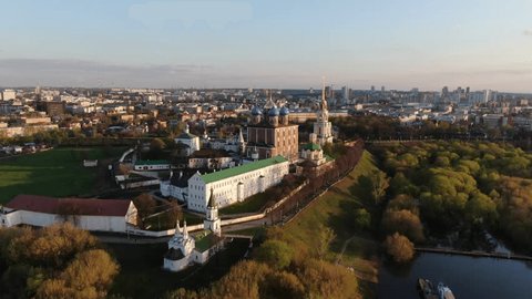 Aerial Drone Pan of Ryazan Kremlin at Sunset