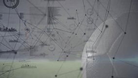 Shooter kicking ball trying to score, causing sports overlay with nodes, goalie diving, ball in net. Goalkeeper, soccer, stadium, turf, data, analytics, movement - Powered by Shutterstock - Get 15% off with code: PIKWIZARD15