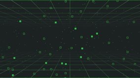 Abstract digital grid with glowing green squares and lines receding into a dark, futuristic cyberspace background - Powered by Shutterstock - Get 15% off with code: PIKWIZARD15