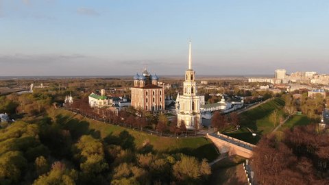 Aerial Panorama of Ryazan Kremlin at Sunset