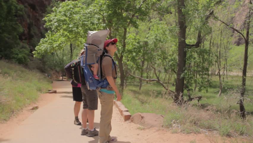 Tourists hiking through Zion National Park in Southern Utah