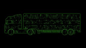 Set of 3 seamless looping animations of a glowing truck silhouette filled with moving hexadecimal code, symbolizing AI logistics, smart mobility, and transport solutions, alpha channel background - Powered by Shutterstock - Get 15% off with code: PIKWIZARD15