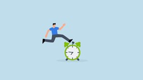 Punctual being on time or time management, 4k animation of confidence businessman jump over alarm clock. - Powered by Shutterstock - Get 15% off with code: PIKWIZARD15