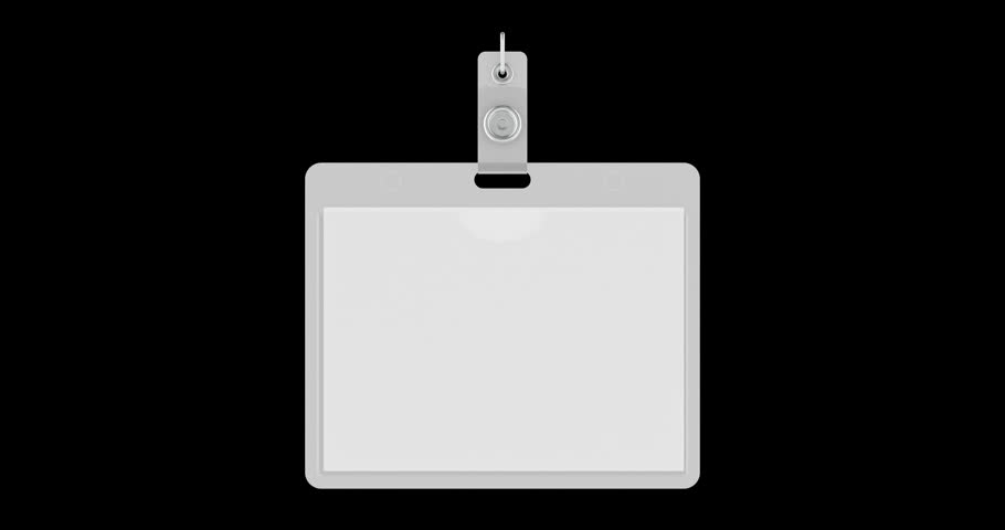 Blank plastic name tag badge mockup rotation animation seamlessly loopable. 3D rendering isolated on transparent background