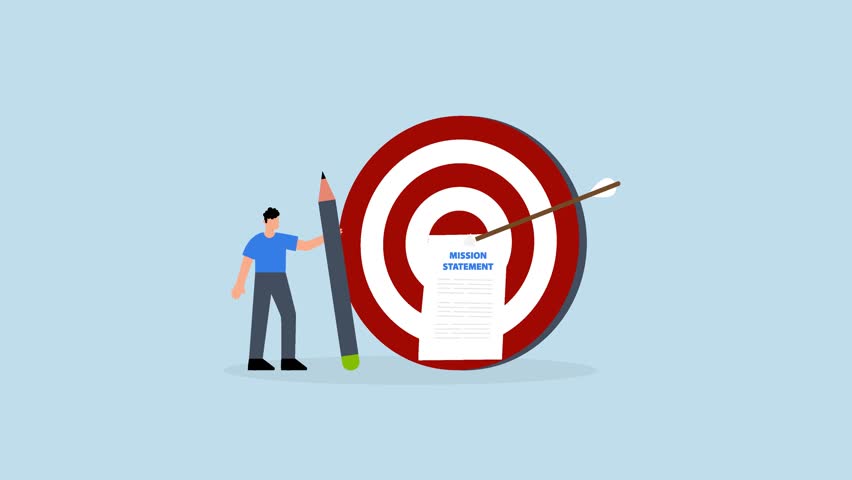 Writing company mission statement, 4k animation of businessman with pencil writing mission statement.