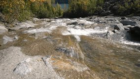 Camera moving forward causing HUD charts rising over flowing mountain stream, showing stream data. Brook, rapids, rocks, overlay, analytics, metrics, visualization - Powered by Shutterstock - Get 15% off with code: PIKWIZARD15