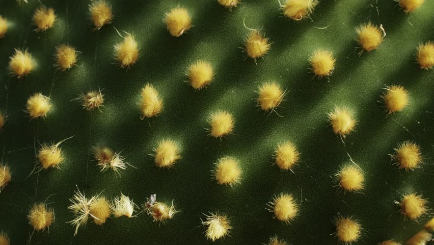 Close up green cactus with yellow spines within a desert environment, city park in Barcelona, Montjuic. African background. 