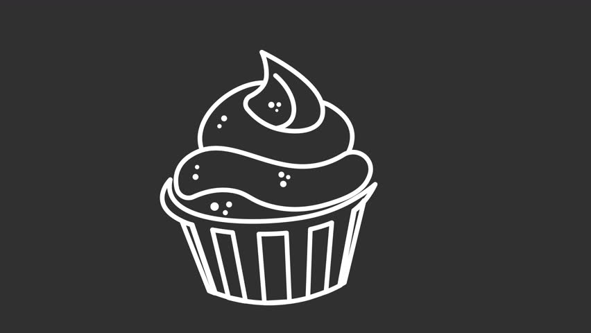 Cake white line art animated icon. Motion graphic animation happy new year themed