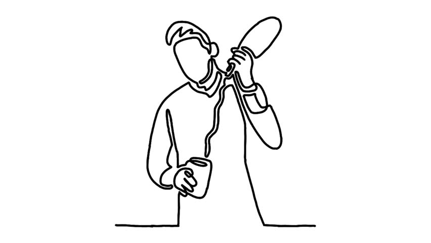 Continue line animation of male bartender pouring a cocktail, a man serving at the bar