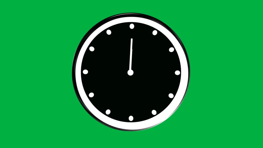 Analog wall clock with green background, green screen 