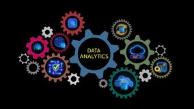 Data analytics concept, infographic dashboard showing KPIs, performance metrics, and business insights from large data sets. Animated data analytics banner web icons isolated on black background - Powered by Shutterstock - Get 15% off with code: PIKWIZARD15