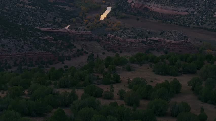 Dawn light over Mills Canyon, New Mexico, serene landscape view