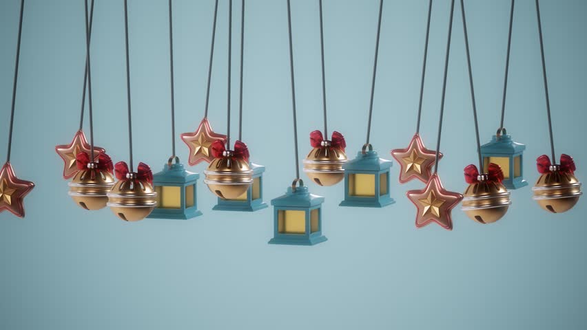 Floating Christmas Ornaments Animation on Grey Background Holiday Hanging 