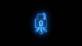 Glowing neon line Cyber technology futuristic security concept. Data and network . Closed padlock on digital circuit board. Safety concept. Digital data protection. 4K Video motion graphic animation, - Powered by Shutterstock - Get 15% off with code: PIKWIZARD15