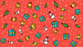 4k animated of seamless christmas pattern featured cute icon of snowman, bell, christmas tree and giftbox. Looping animation for winter holiday background or video presentation. - Powered by Shutterstock - Get 15% off with code: PIKWIZARD15