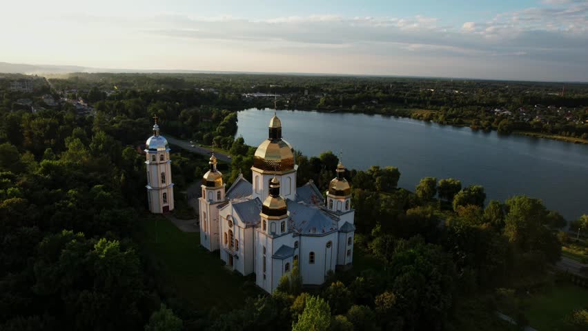 Ukraine church against the backdrop of a beautiful sunset