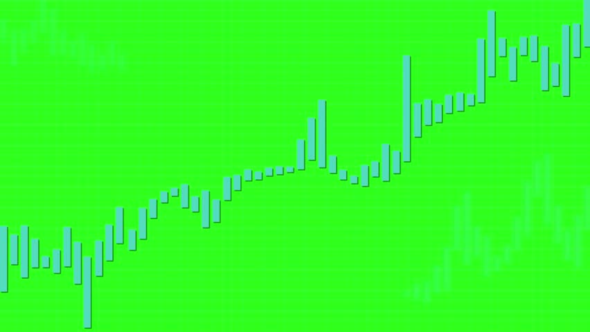 Blue financial bar chart animates upward over time, with smooth transitions and vibrant green backdrop