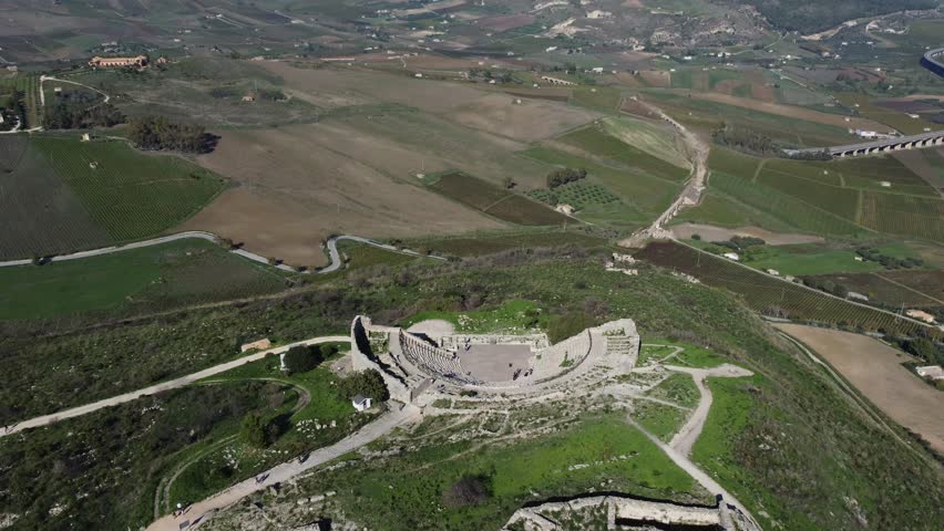 Theater of Segesta in Sicily, Italy - aerial drone view

