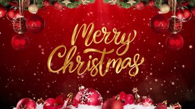 Animation of merry christmas text banner over christmas tree and snowflakes icons on red background. Christmas festivity and celebration concept - Powered by Shutterstock - Get 15% off with code: PIKWIZARD15