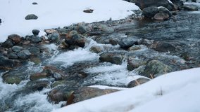 Winter landscape scenery with snow covered rocks by a mountain river at Pahalgam, Jammu and Kashmir, India. Winter beauty. Nature background. Icy river flows over rocks in mountain.
 - Powered by Shutterstock - Get 15% off with code: PIKWIZARD15