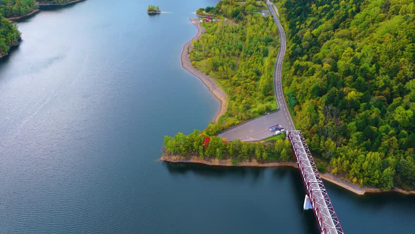 Sapporo Lake and Mountains, Aerial View of Hokkaido in Autumn