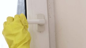 Close-up of a dirty window frame corner with visible dust and stains. Concept of home maintenance, neglected cleaning and household hygiene. - Powered by Shutterstock - Get 15% off with code: PIKWIZARD15