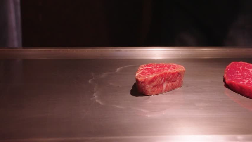 Japanese Authentic Kobe Wagyu Beef, Seasoning on Teppan Grill