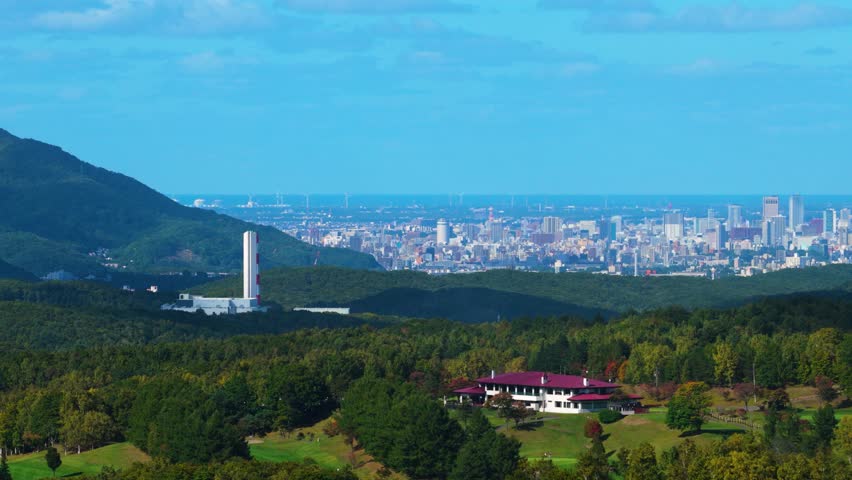 Sapporo City and Countryside Golf Course, Establishing Shot of Hokkaido in Fall