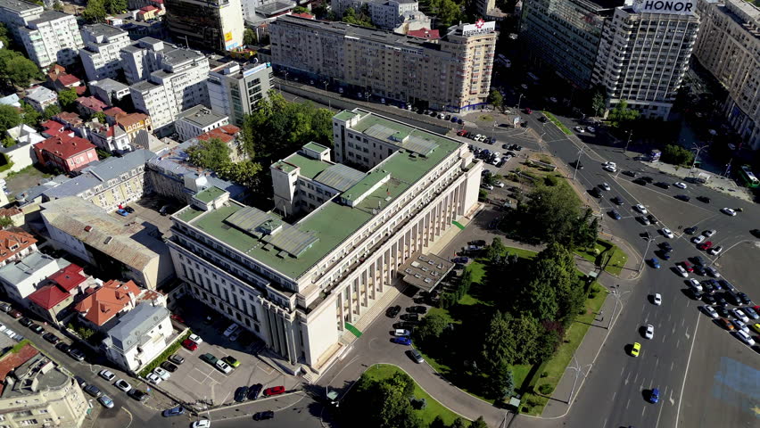 Aerial close-up of Romanian Government building, Bucharest
