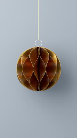 3D render of foil Christmas ball on light grey background. Merry Christmas vertical animation