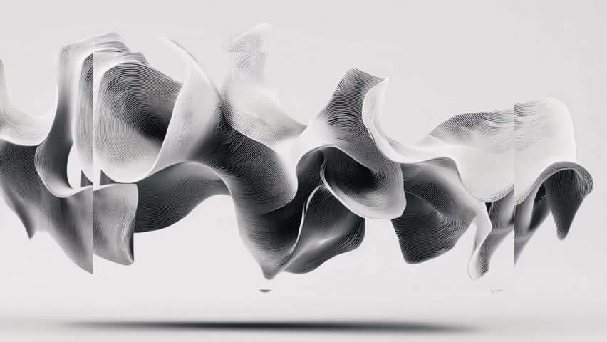 Monochrome Digital Topography Loop: Abstract Woven Wave Distortion