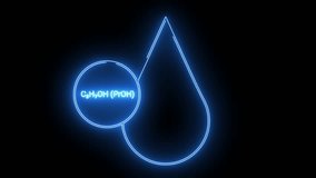 Neon blue outline of a liquid drop with chemical formula C3H7OH PrOH inscribed in an adjacent circle - Powered by Shutterstock - Get 15% off with code: PIKWIZARD15