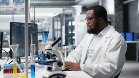 Scientist working on PC in lab, evaluating genetic markers associated with disease risk. Molecular biologist studies DNA strand mapping on computer, contributing to scientific innovation, camera B - Powered by Shutterstock - Get 15% off with code: PIKWIZARD15