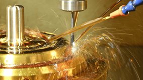 The CNC milling machine cutting the shell mold parts with oil coolant method. The mold and die manufacturing process by machining center with the solid ball endmill tools. - Powered by Shutterstock - Get 15% off with code: PIKWIZARD15