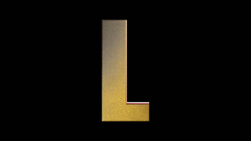 High-quality animation of metallic letter L spinning on black elegant motion clip for typography design.