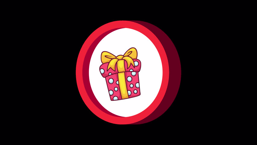 Christmas Gift Box Badge – 3D present loop animation featuring a festive gift box with ribbon. Perfect for holiday intros, greetings, sales promos, and Christmas-themed videos. Transparent background.