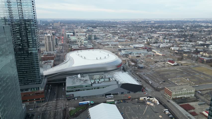Edmonton in Snow, hotel macdonald, edmonton river valley, river boat, cn tower and downtown skyline drone aerial