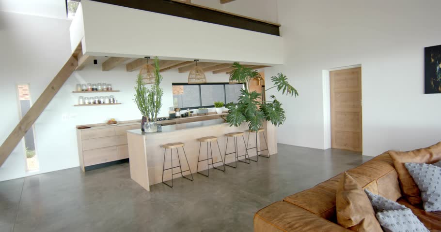 Glowing blue AR node network appearing after camera pan, mapping spatial links over furniture. Augmented, overlay, holographic, neon, minimalist, scandinavian, openplan