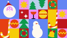 4K Christmas checkered pattern with geometric minimal holiday icons and simple shapes forms. Abstract background for Christmas and New Year holidays. Looping animation. - Powered by Shutterstock - Get 15% off with code: PIKWIZARD15