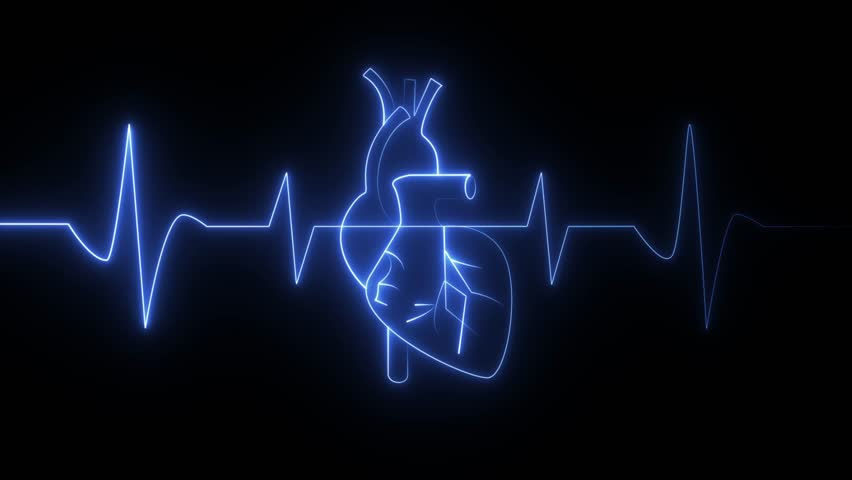 a neon blue outline of a human heart alongside an electrocardiogram (ECG) or heartbeat line, which is a common visual representation of cardiac activity.  - Powered by Shutterstock - Get 15% off with code: PIKWIZARD15