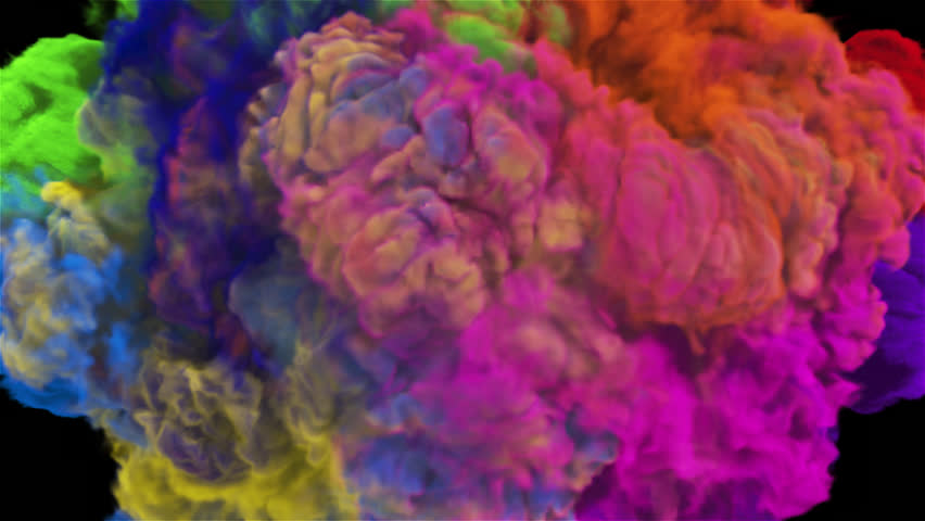 A vibrant and explosive colorful smoke transition ideal for dynamic video edits, music videos, and creative visuals. This high-resolution VFX element with a transparent background.