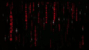 Red binary code numbers raining vertically on a black background, creating a futuristic high-tech data motion design for digital projects. - Powered by Shutterstock - Get 15% off with code: PIKWIZARD15