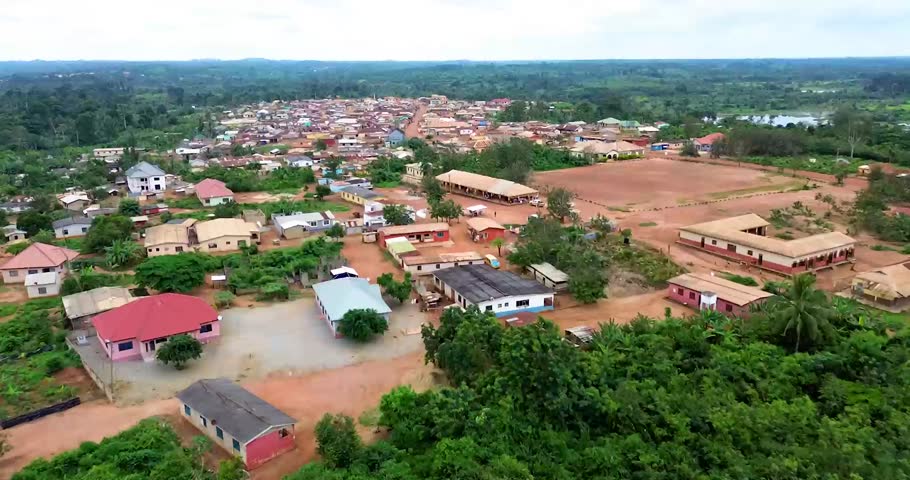 Aerial view of a village in a forest