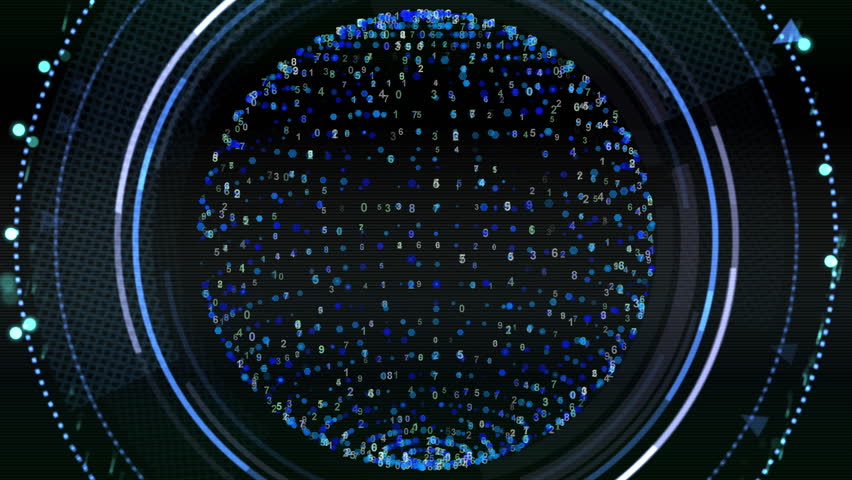 Digital Globe Numeric Particles, Futuristic Data Visualization. A high tech abstract image featuring a blue glowing globe formed by scattered numbers within circular rings. Ideal for technology - Powered by Shutterstock - Get 15% off with code: PIKWIZARD15