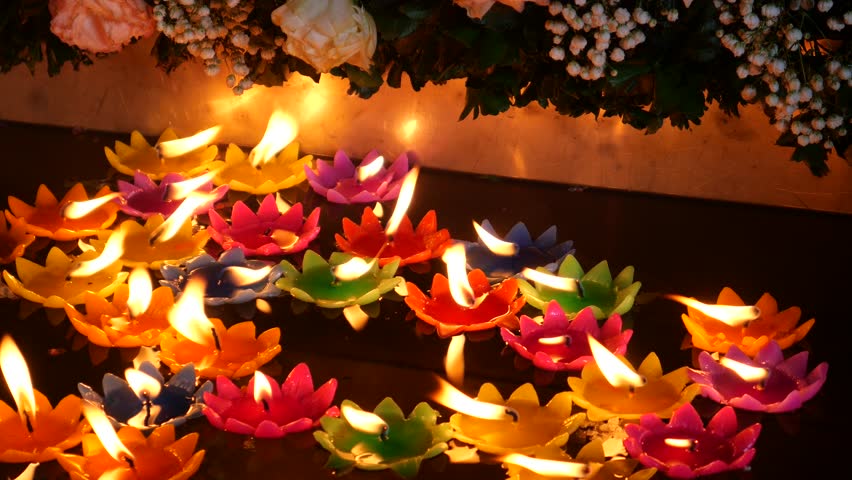 Floating candles during festival of lights in Southeast Asia