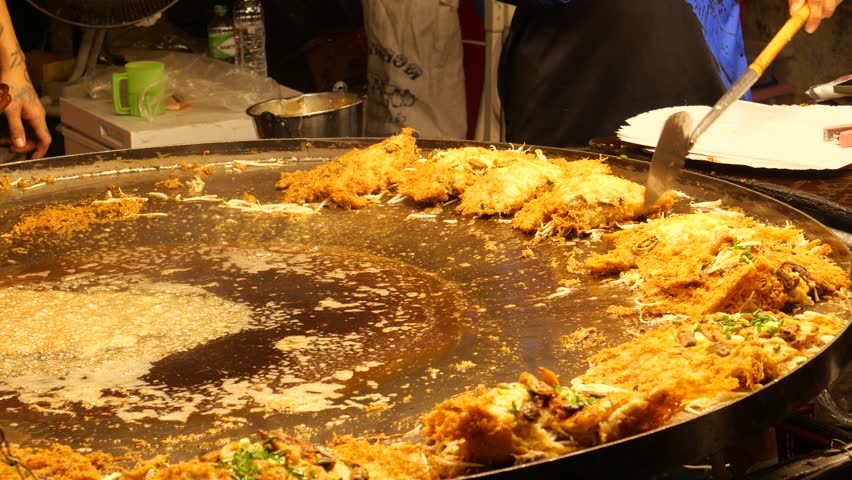 Stir fried mussel omelet, Asian street food